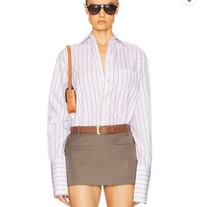 Helsa Classic Fit Stripe Poplin Shirt in White & Brown Stripe